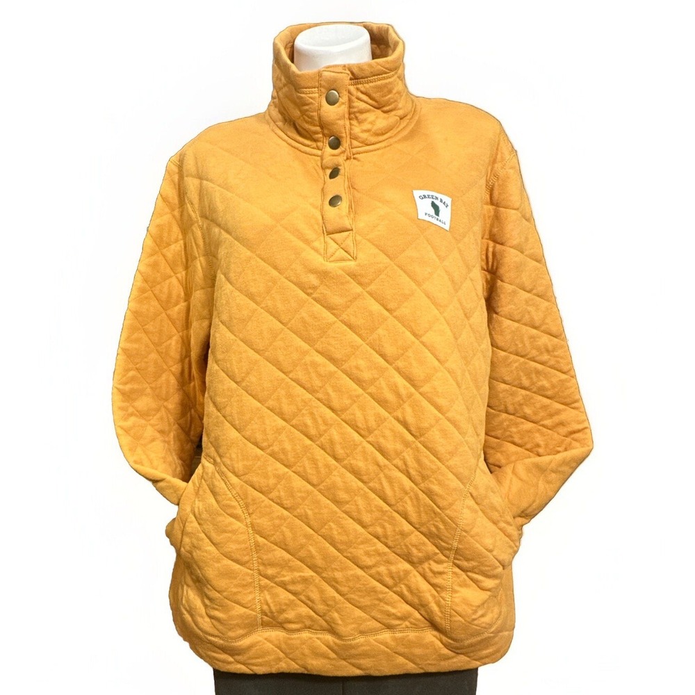 Women's‎ Techstyles Quilted Pullover Snap Green Bay Football Mustard Yellow 2XL